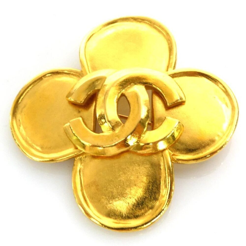 CHANEL Gold Logo Brooch